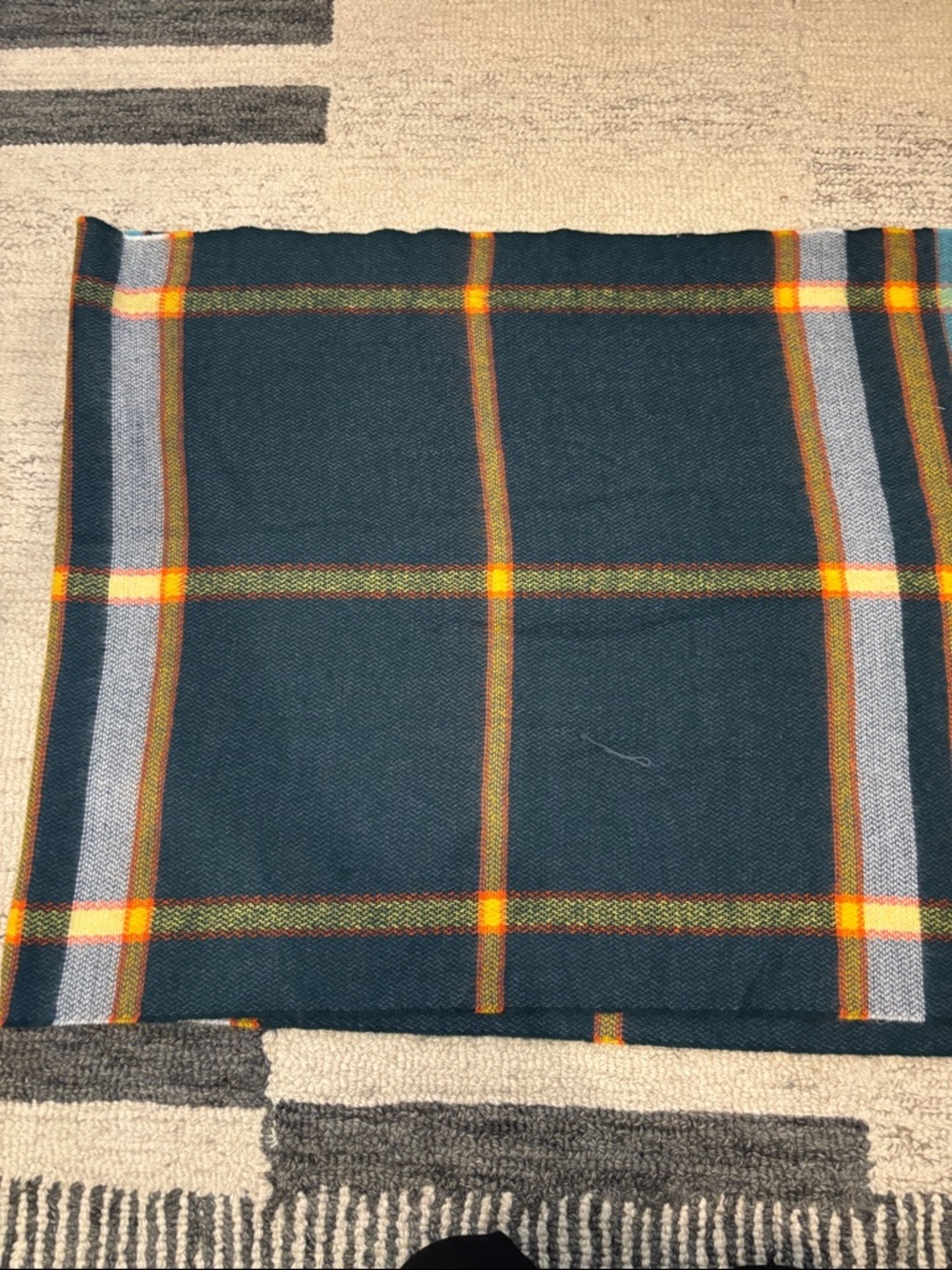 Echo Plaid Scarf Navy Yellow Tartan Fringe Wrap - Picture 6 of 12